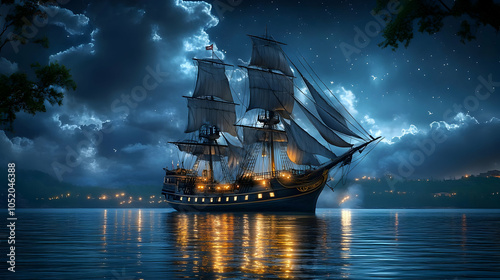 Sailboat at Night Under a S...