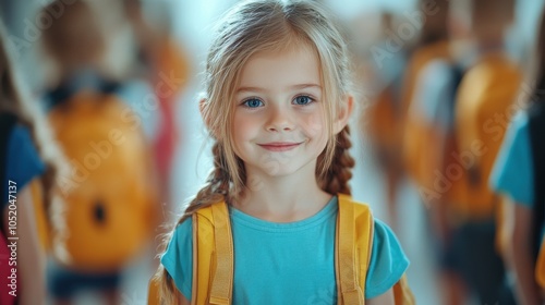 Wallpaper Mural Portrait of a group of children going back to school . Child wearing a backpack ready for the first day of kindergarten Torontodigital.ca