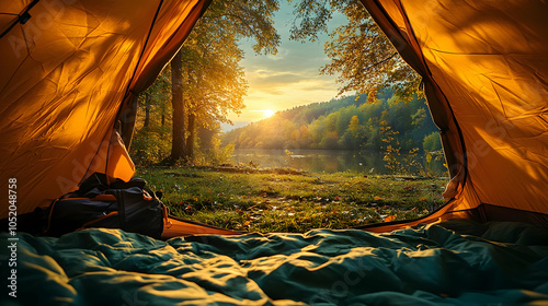 Tent View of Autumn River S...
