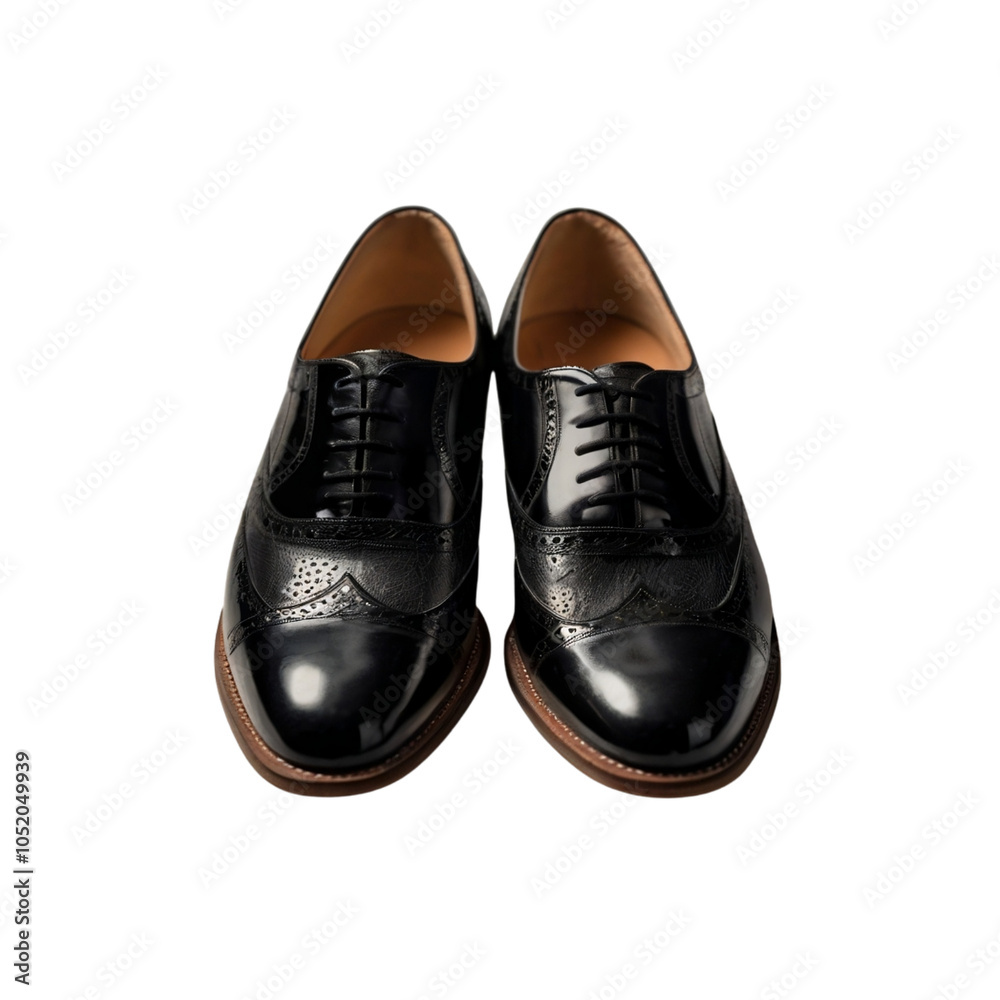 A black leather shoes isolated on transparent PNG. A black leather shoes isolated on transparent PNG.