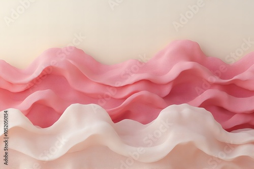 Abstract pink and white fabric waves - soft, flowing textile layers in gentle motion