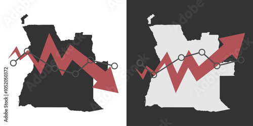 Angola map with fall and recovery chart, statistics arrow. Vector illustration.