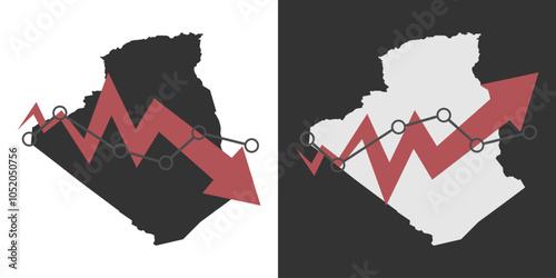 Algeria map with fall and recovery chart, statistics arrow. Vector illustration.
