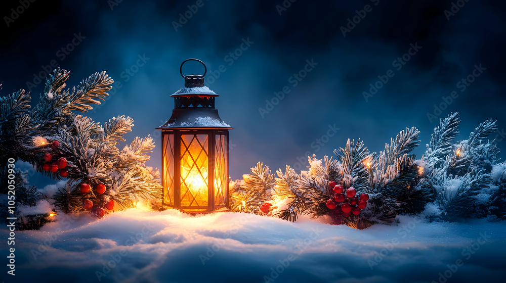 Snowy Night with Lantern Illustration Snowy Night with Lantern Illustration