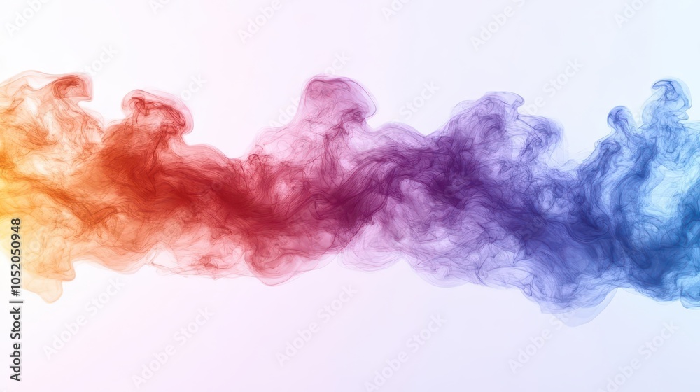 Fototapeta premium colorful smoke cloud explosion in rainbow hues, isolated against a white background, capturing an energetic and vibrant artistic moment