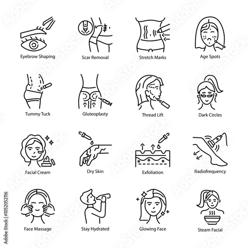 Collection of Linear Style Med Spa Icons 

