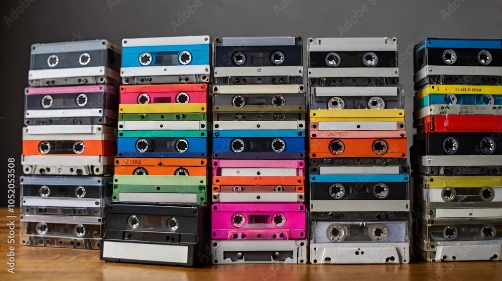 Obraz premium Stack of Vintage Audio Cassettes.