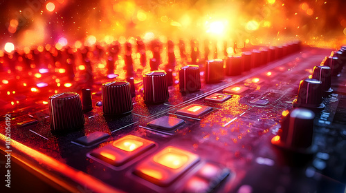 Audio Mixer with Red and Ye...