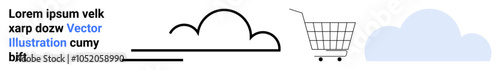 Minimalist design showcasing a shopping cart and abstract cloud elements, symbolizing online shopping, cloud services, and modern digital commerce. Ideal for e-commerce, technology, digital