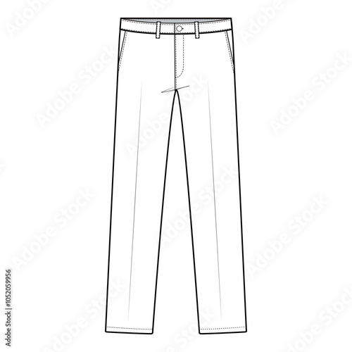 Vector illustration of formal trousers with a tailored fit, front crease, belt loops, and side pockets, ideal for fashion flats, apparel templates, and tech packs.

