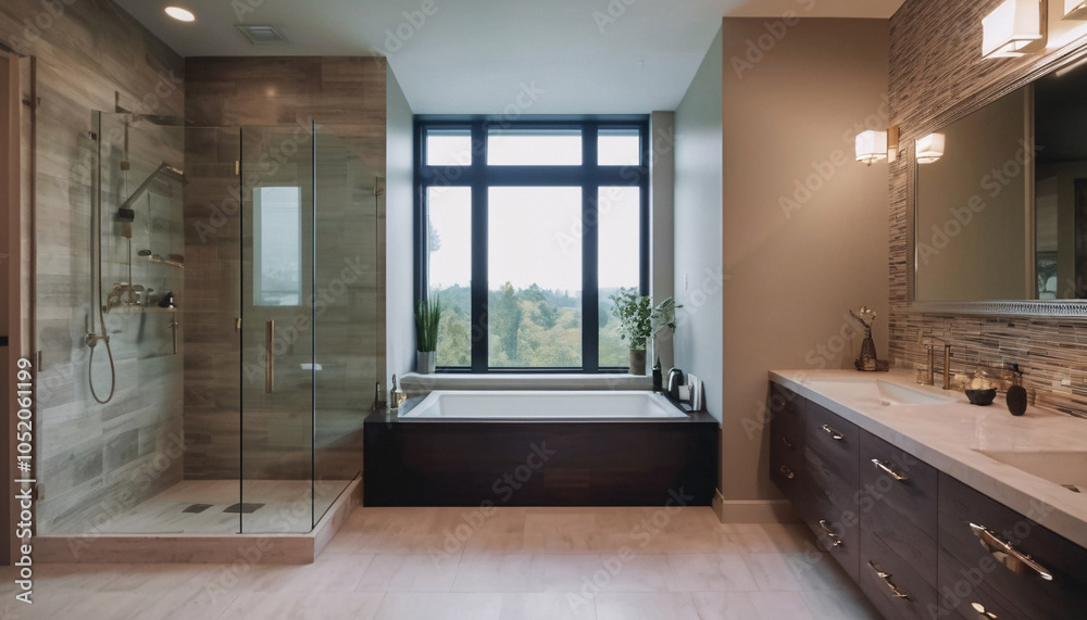 Modern Bathroom with Large Window Modern Bathroom with Large Window
