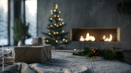 Obraz na płótnie Christmas decorations and gifts in the bedroom or living room with fireplace. w salonie