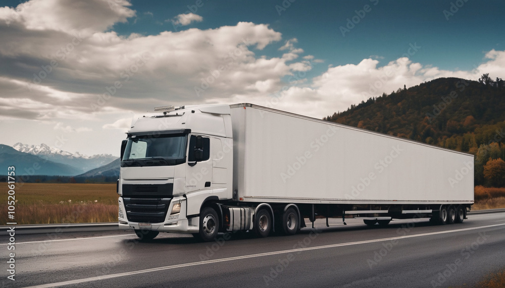 Semi-trailer Truck Driving On A Highway Semi-trailer Truck Driving On A Highway