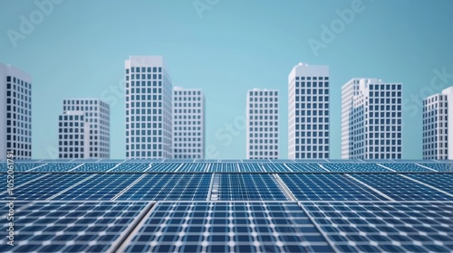 Modern Cityscape with Solar Panels on Rooftop