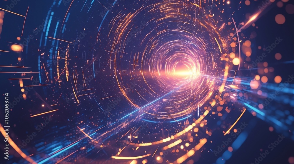 Fototapeta premium Fractal light grid, data wave motion, digital energy concept