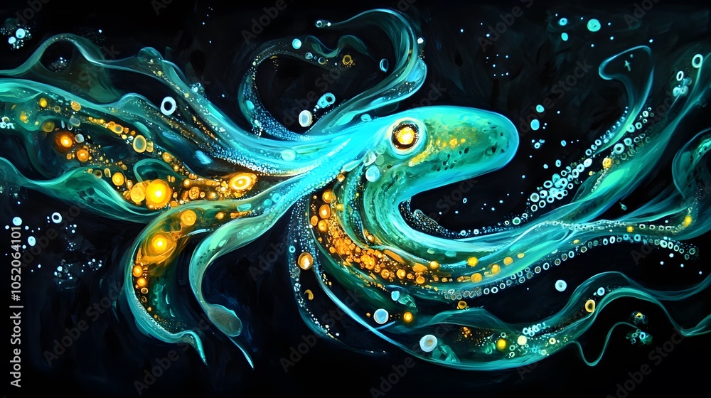 Obraz premium Colorful abstract octopus in deep sea