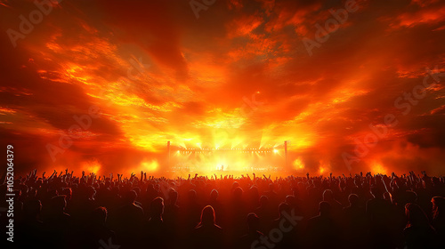 Concert Crowd at Sunset Ill...