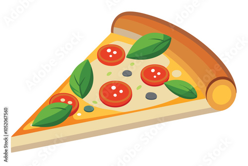 Margherita Pizza Slice Icon – Vegetarian Slice with Tomatoes, Mozzarella, and Basil on White Background.