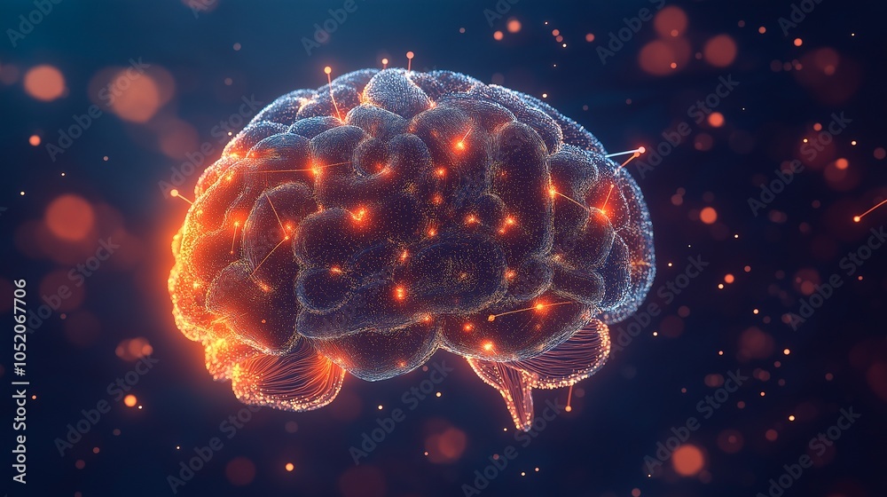 brain with a glowing particles of light. brain with a glowing particles of light.