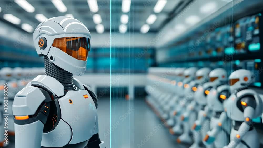 custom made wallpaper toronto digitalFuturistic Robot Assembly Line in High-Tech Laboratory with Advanced Artificial Intelligence and Robotics Technology