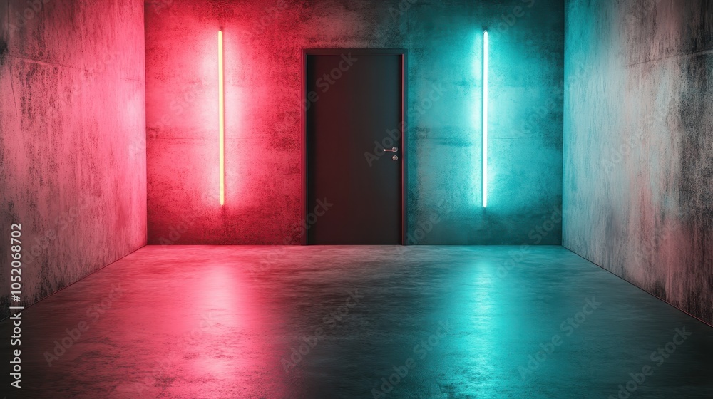 A futuristic hallway with striking red and blue neon lighting, creating a dynamic and visually engaging space that seamlessly blends modernity with artistic flair. A futuristic hallway with striking red and blue neon lighting, creating a dynamic and visually engaging space that seamlessly blends modernity with artistic flair.