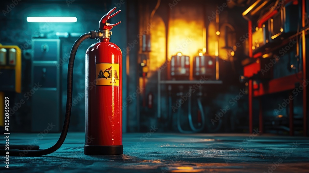 Photorealistic Fire Extinguisher in Front of a Fire Station with Cinematic Lighting Photorealistic Fire Extinguisher in Front of a Fire Station with Cinematic Lighting