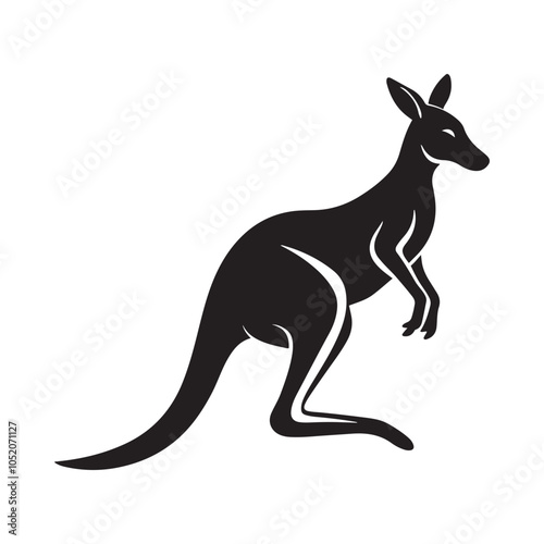 A silhouette of a kangaroo Jumping, showcasing its powerful legs and tail.

