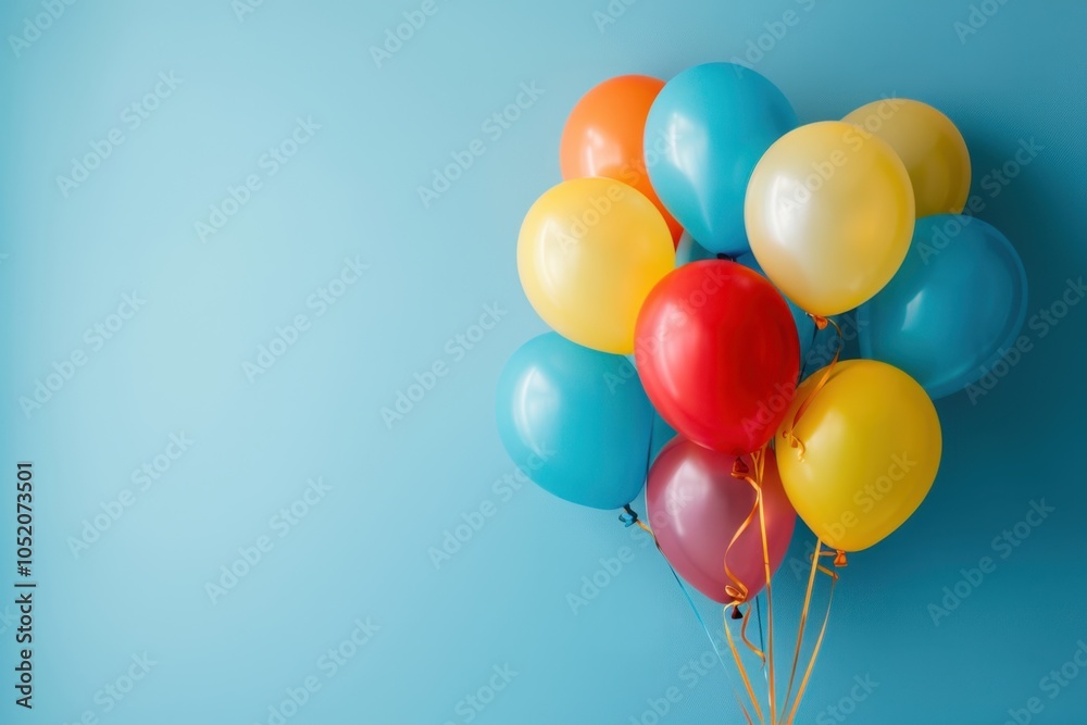 A Bunch of Colorful Balloons on a Blue Background for Celebrations A Bunch of Colorful Balloons on a Blue Background for Celebrations