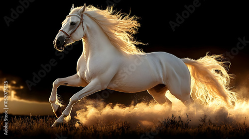 White Horse Running in Dust...