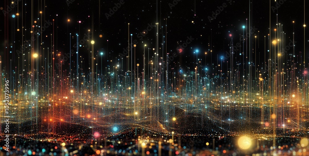 Fototapeta premium A vibrant display of light and color representing a digital landscape at night