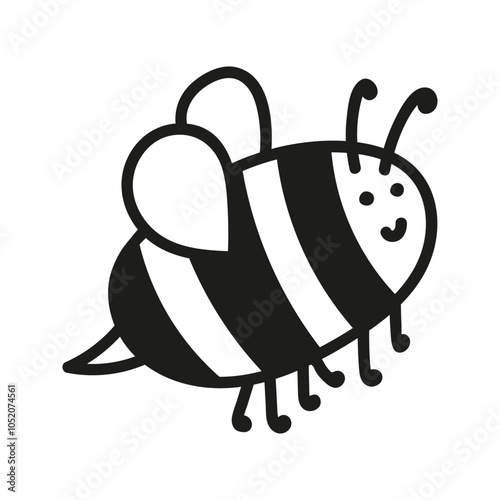 Hand drawn funny bee character. Nature insects doodle illustration