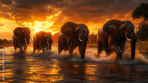 Elephant Herd Running Throu...