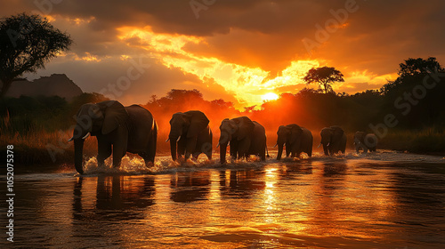 African Elephant Herd Walki...
