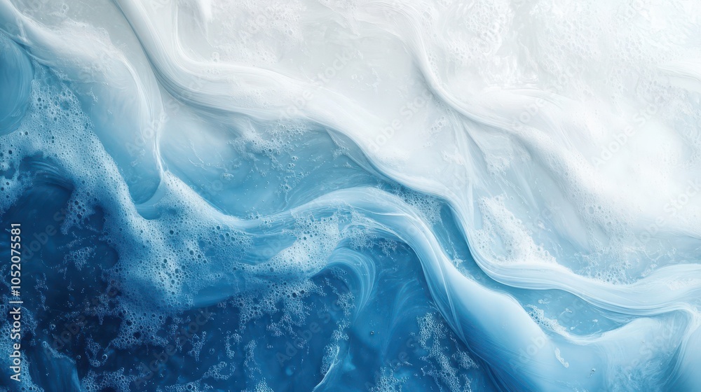 Naklejka premium Marine Blue and Salt White Gradients with Tide Flow Curves: A Clean Beauty Digital Background for Ocean-Inspired Products and Wellness Spas. High-Resolution Fluid Clarity.