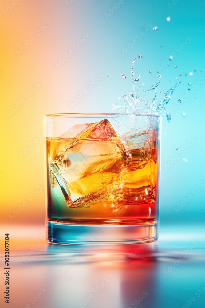 Elegant Glass with Neon Splash Effect Elegant Glass with Neon Splash Effect