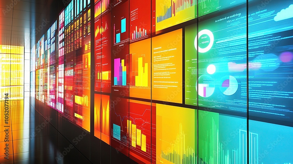 Colorful Data Visualization Wall in Modern Office Colorful Data Visualization Wall in Modern Office