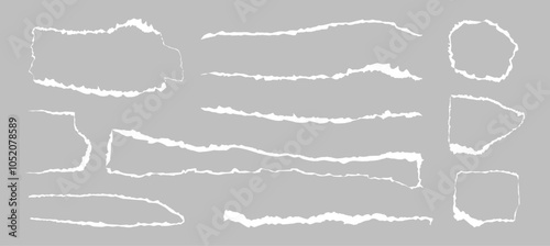 Banners and frames, isolated set of rip paper holes for ads, copy space or announcement. Vector torn page elements, lines and circles, squares and rectangles. Grunge realistic texture tears