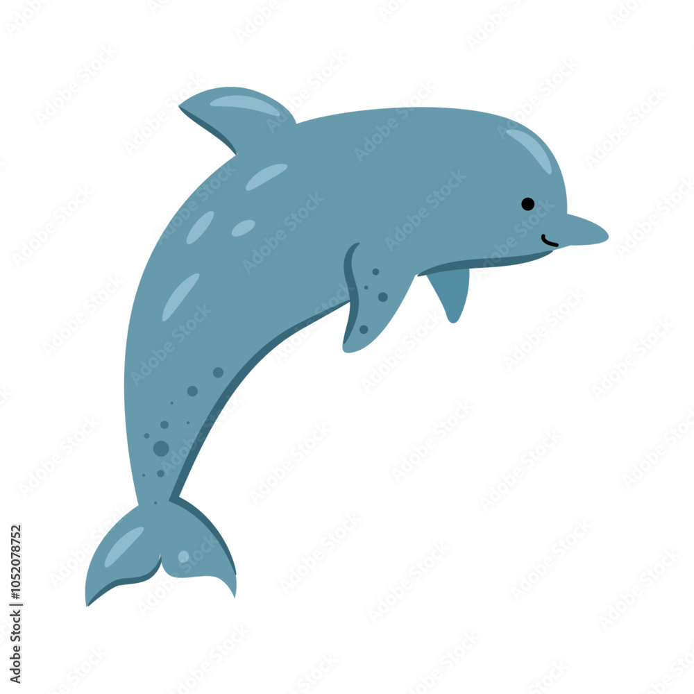 Obraz premium Intelligent and social marine mammal, dolphin. Vector isolated carnivorous sea or ocean dweller. Underwater creature with echolocation, animal with elongated beak or rostrum and blowhole