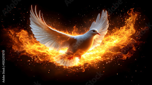 White Dove in Flames Illust...