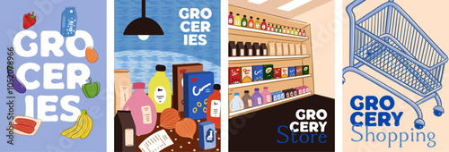 Grocery poster vector illustration set