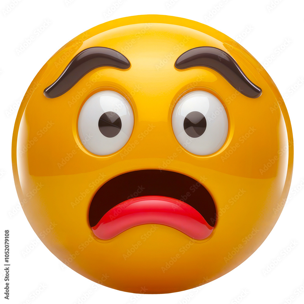 Fototapeta premium Yellow 3D smile face emoticon with surprised expression.