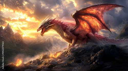 Fiery Dragon on Mountaintop...