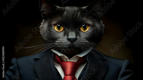 Black Cat in Suit Illustration