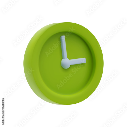 Clock 3D icon, green timer or reminder sign, isolated vector illustration in 3d realistic design. Stopwatch button, countdown and deadline symbol, hour and minute watch