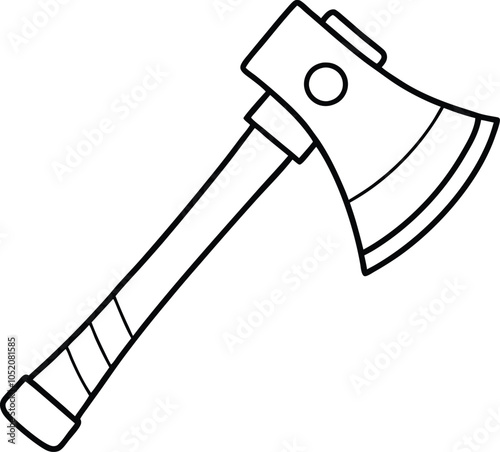 Axe throwing outline and line art vector. Continuous one line drawing of axe throwed in wood target. Throw axe in target line art vector illustration