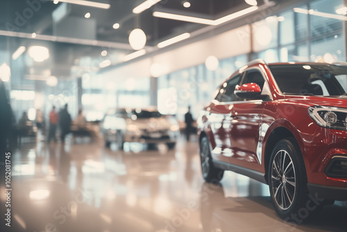 Modern Car Displayed in a Luxury Automobile Dealership Showroom