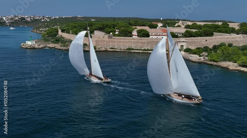 Classic Yacht Regatta in the Port of Mahon, Menorca - Aerial Footage