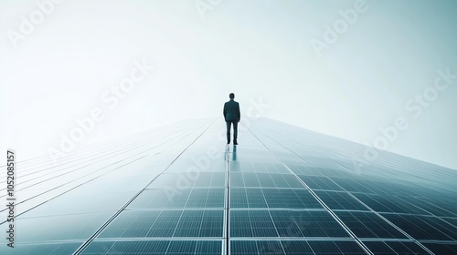 Businessman standing on solar panels