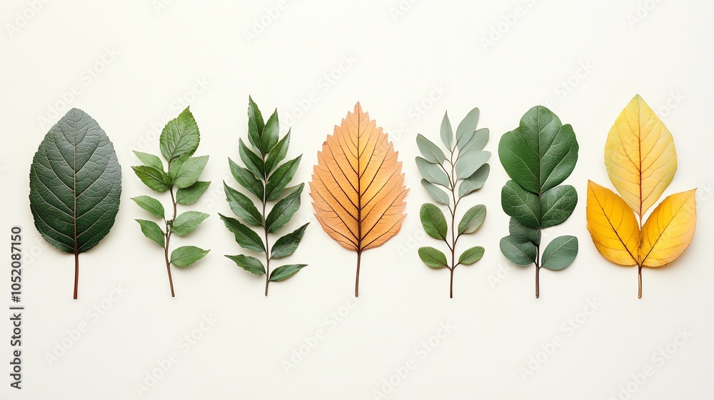 Obraz premium Diverse leaves on white isolated background