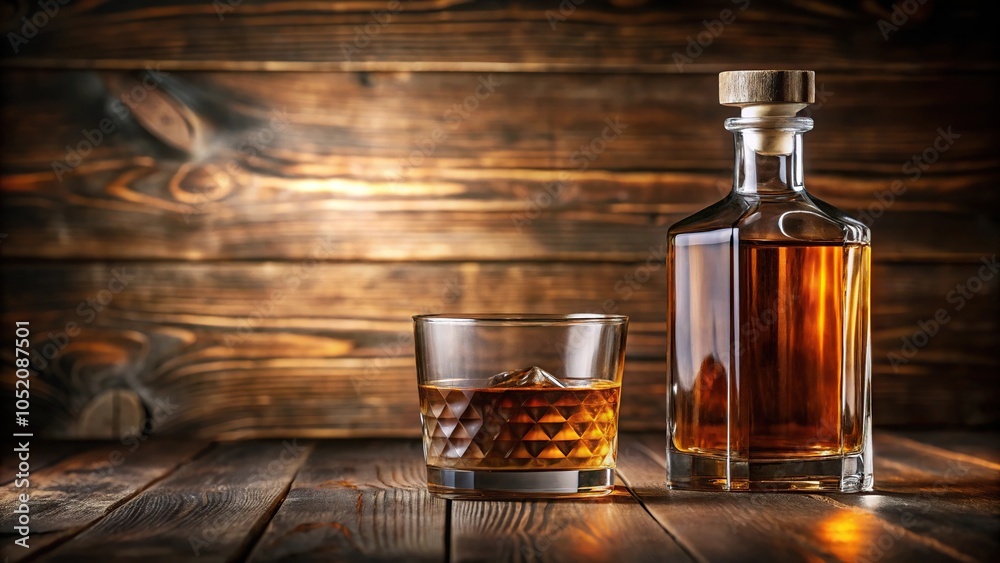 A close-up shot of a whiskey bottle with the glass filled with amber liquid and a wooden stopper, pouring liquid, closeup, beverage glassware, whiskey bottle, whiskey glass A close-up shot of a whiskey bottle with the glass filled with amber liquid and a wooden stopper, pouring liquid, closeup, beverage glassware, whiskey bottle, whiskey glass